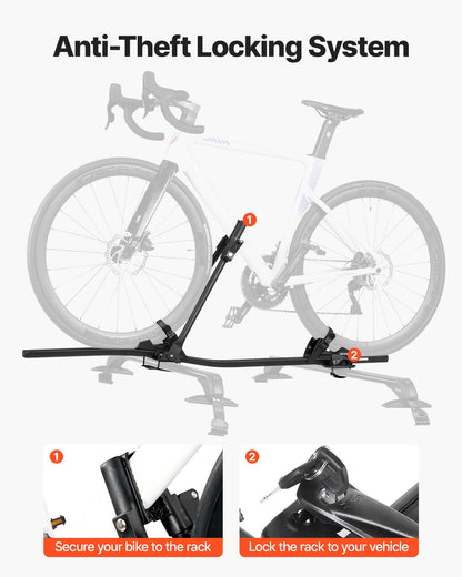 Roof Bike Rack, 15 kg Capacity, Upright Roof Mount Bicycle Rack with Secure Locking System for Most Standard Crossbars, Aluminum Upright Rooftop Bike Rack, 1 Bike Carrier for Car SUV, Black