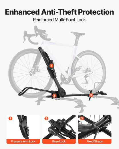 Roof Bike Rack, 15 kg Capacity, Foldable Upright Roof Mount Bicycle Rack with Locking Systems & Adjustable Arm for T-Slot Crossbars, Upright Rooftop Bike Rack 1 Bike Carrier for Car SUV, Black