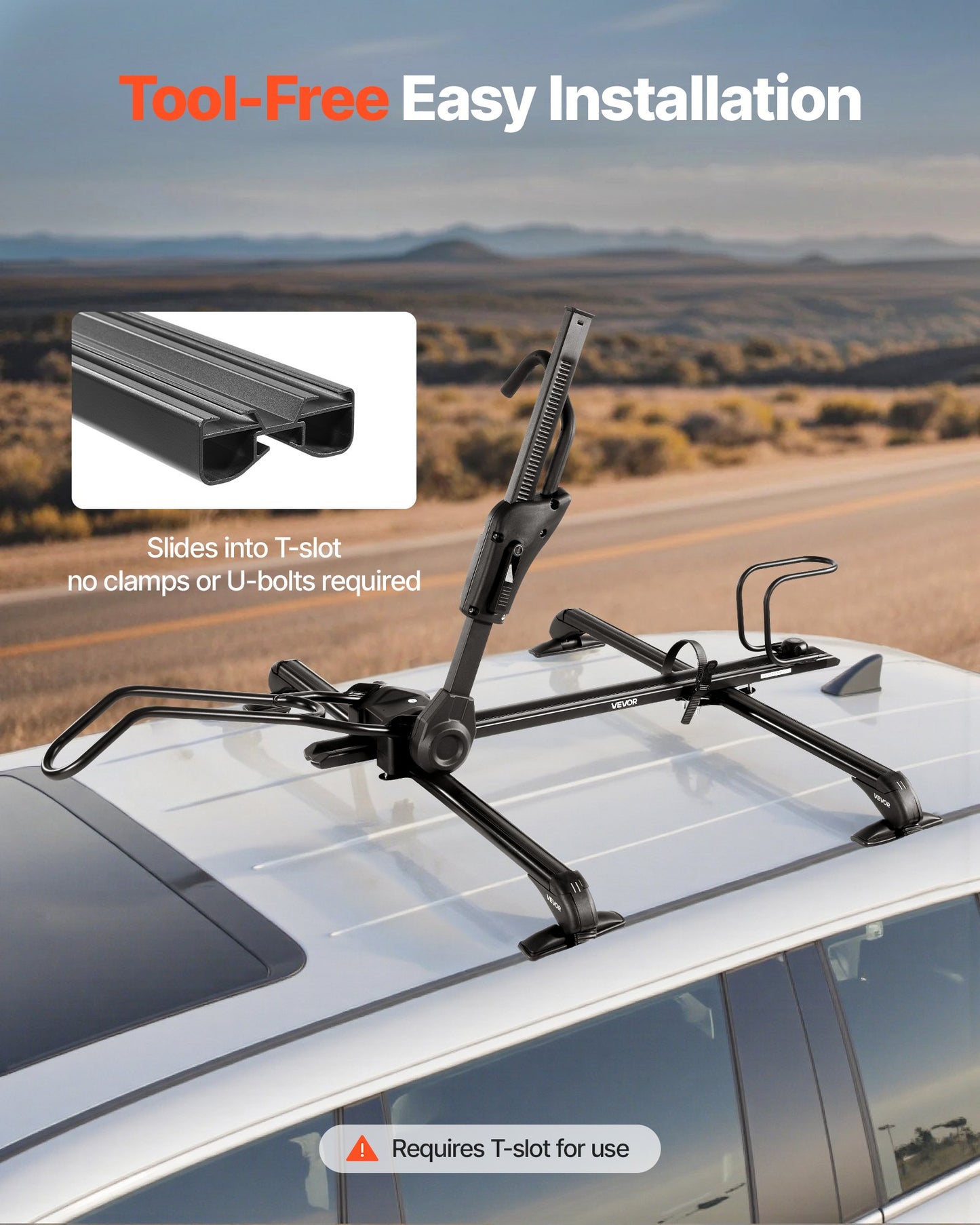 Roof Bike Rack, 15 kg Capacity, Foldable Upright Roof Mount Bicycle Rack with Locking Systems & Adjustable Arm for T-Slot Crossbars, Upright Rooftop Bike Rack 1 Bike Carrier for Car SUV, Black