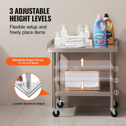 Stainless Steel Work Table 61x71.1 cm Commercial Food Prep Table W/ 4 Casters