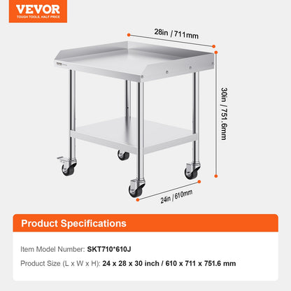 Stainless Steel Work Table 61x71.1 cm Commercial Food Prep Table W/ 4 Casters