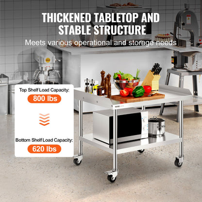 Stainless Steel Work Table 76.2x91.4 cm Commercial Food Prep Table W/ 4 Casters
