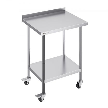 24 x 30 x 40 Inch Stainless Steel Work Table, Commercial Food Prep Worktable with Casters, Heavy Duty Prep Worktable, Metal Work Table with Adjustable Height for Restaurant, Home and Hotel