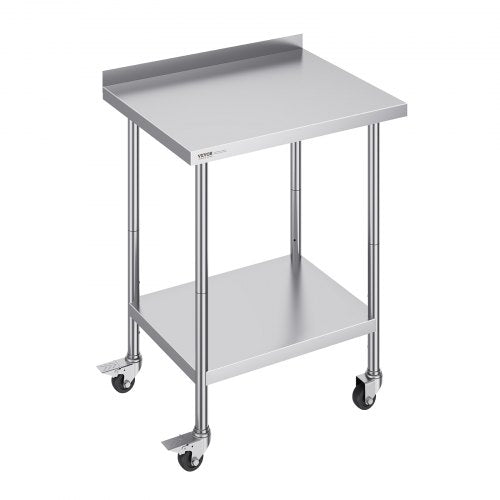 24 x 30 x 40 Inch Stainless Steel Work Table, Commercial Food Prep Worktable with Casters, Heavy Duty Prep Worktable, Metal Work Table with Adjustable Height for Restaurant, Home and Hotel
