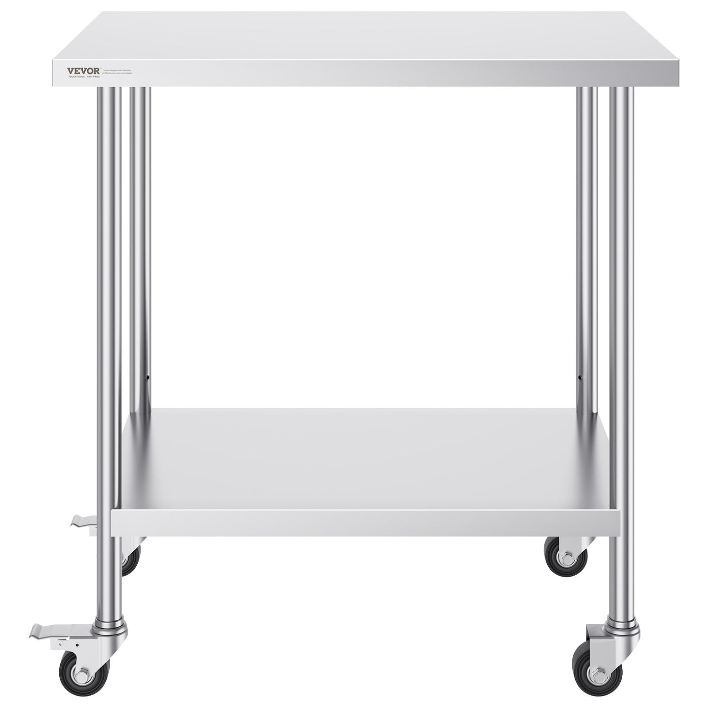 Stainless Steel Work Table 24 x 36 x 38 Inch, with 4 Wheels, 3 Adjustable Height Levels, Heavy Duty Food Prep Worktable for Commercial Kitchen Restaurant, Silver