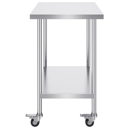 Stainless Steel Work Table 24 x 36 x 38 Inch, with 4 Wheels, 3 Adjustable Height Levels, Heavy Duty Food Prep Worktable for Commercial Kitchen Restaurant, Silver