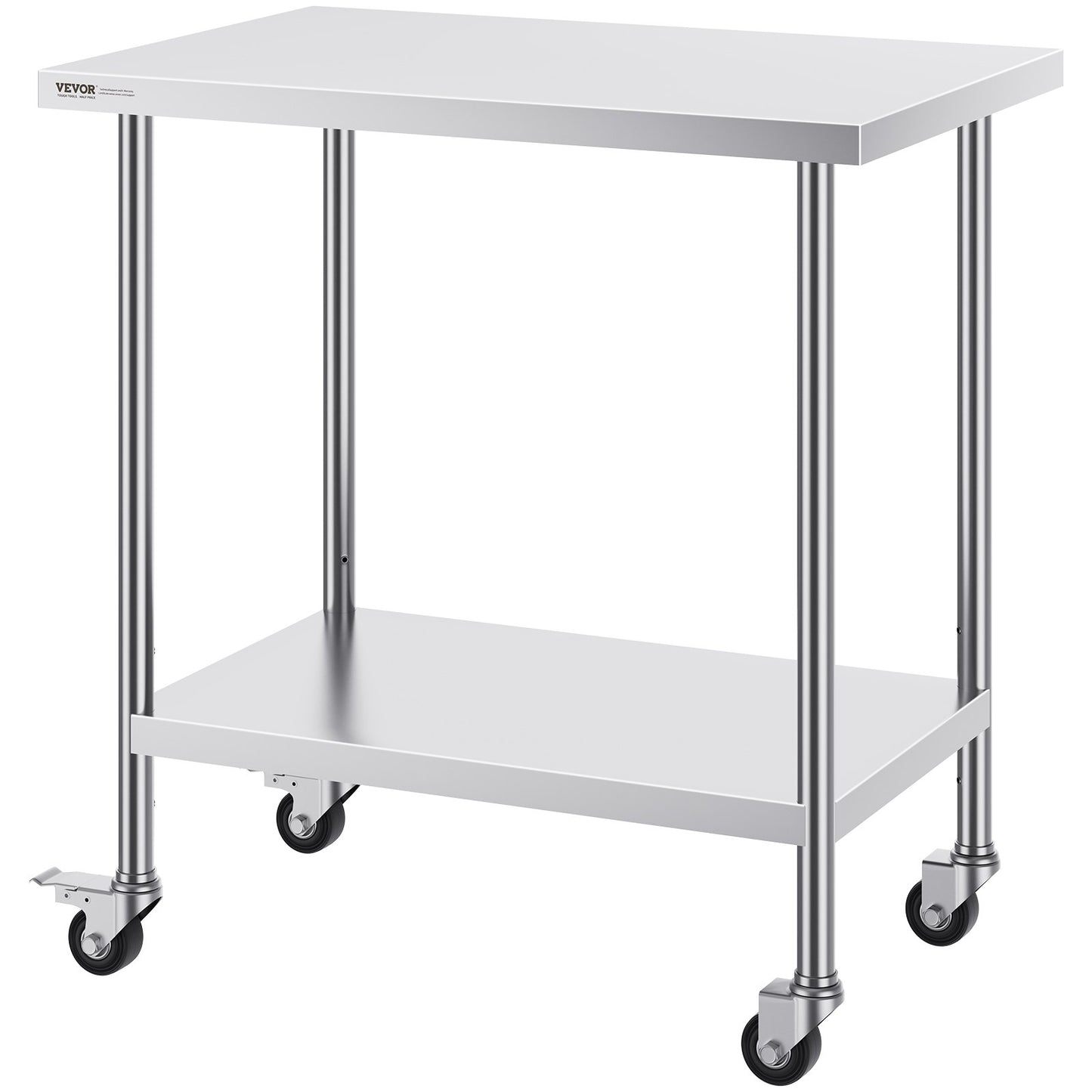 Stainless Steel Work Table 24 x 36 x 38 Inch, with 4 Wheels, 3 Adjustable Height Levels, Heavy Duty Food Prep Worktable for Commercial Kitchen Restaurant, Silver