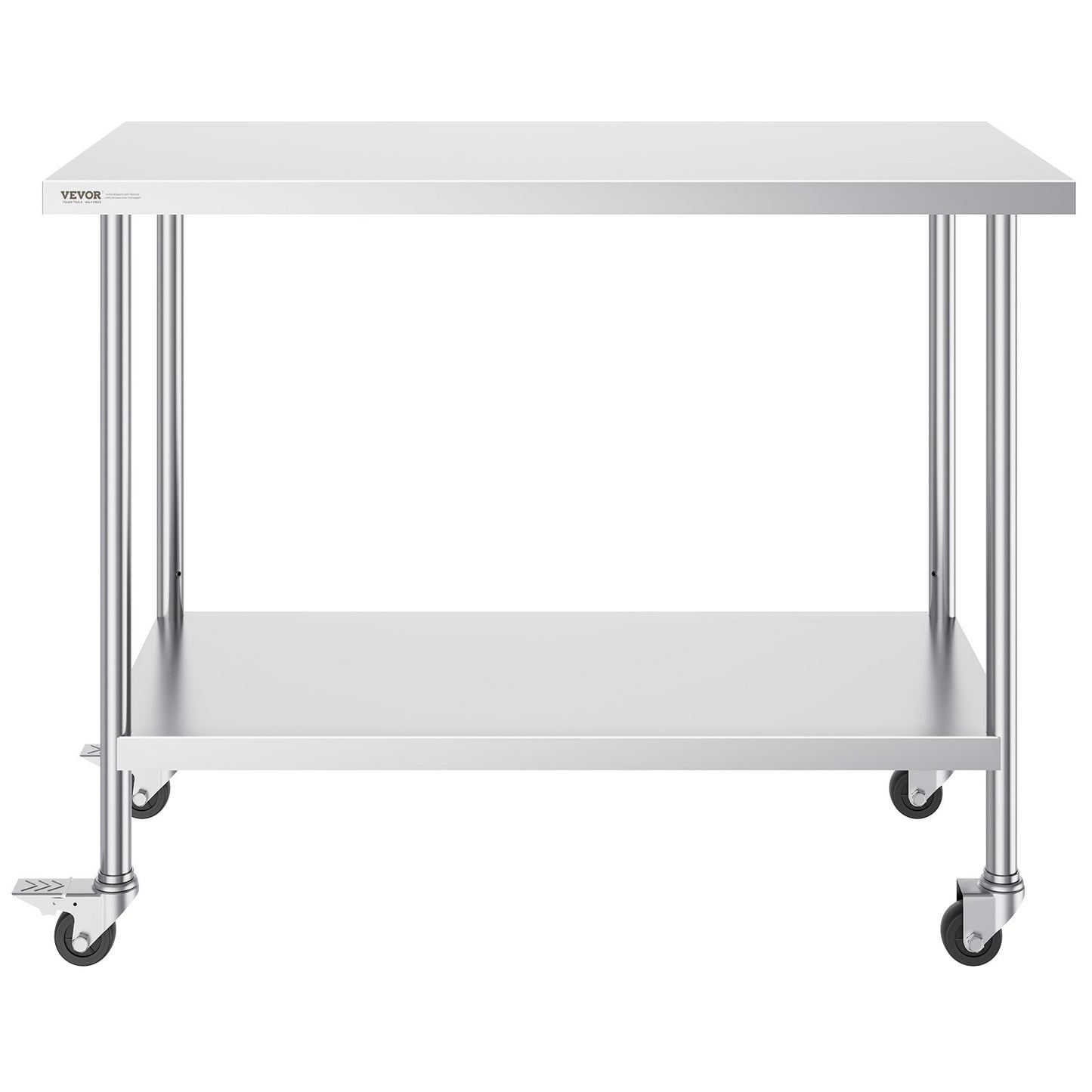 Stainless Steel Work Table 24 x 48 x 38 Inch, with 4 Wheels, 3 Adjustable Height Levels, Heavy Duty Food Prep Worktable for Commercial Kitchen Restaurant, Silver