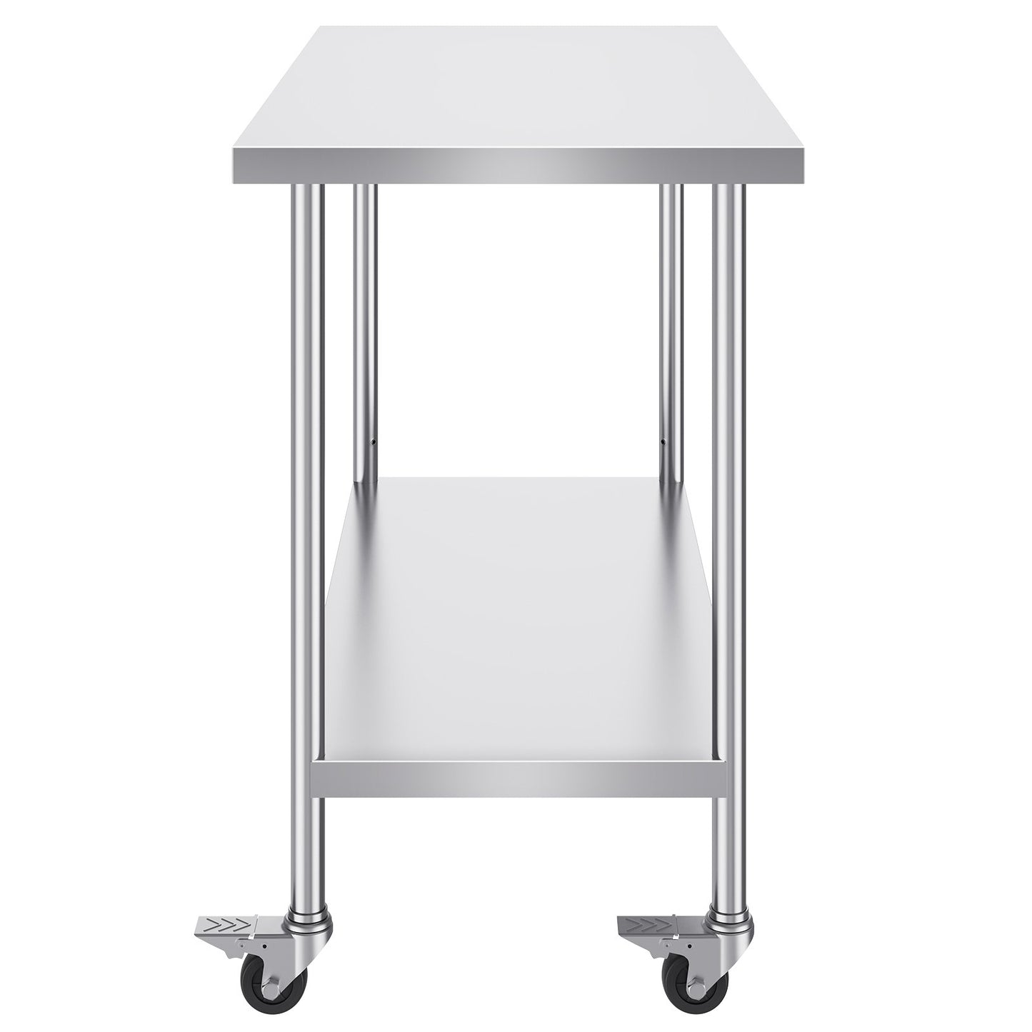 Stainless Steel Work Table 24 x 48 x 38 Inch, with 4 Wheels, 3 Adjustable Height Levels, Heavy Duty Food Prep Worktable for Commercial Kitchen Restaurant, Silver