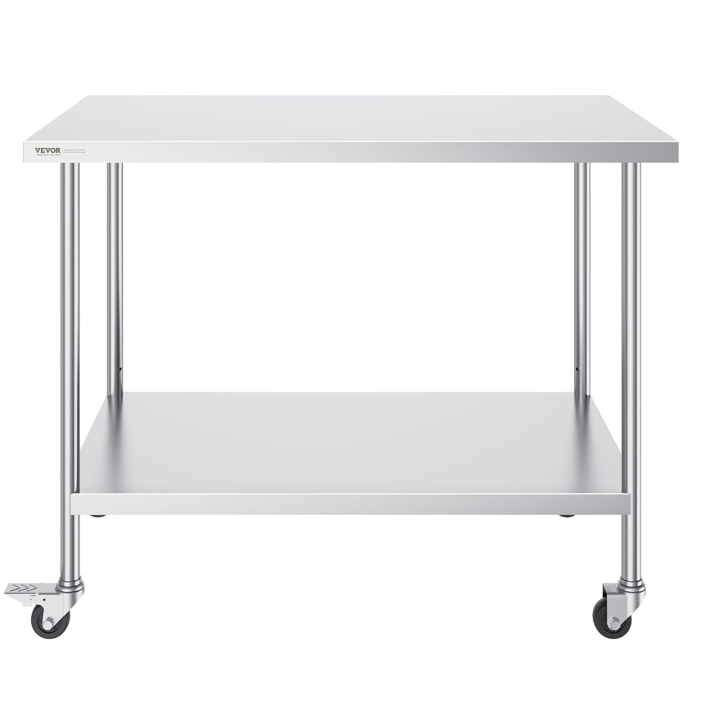 Stainless Steel Work Table 30 x 48 x 38 Inch, with 4 Wheels, 3 Adjustable Height Levels, Heavy Duty Food Prep Worktable for Commercial Kitchen Restaurant, Silver