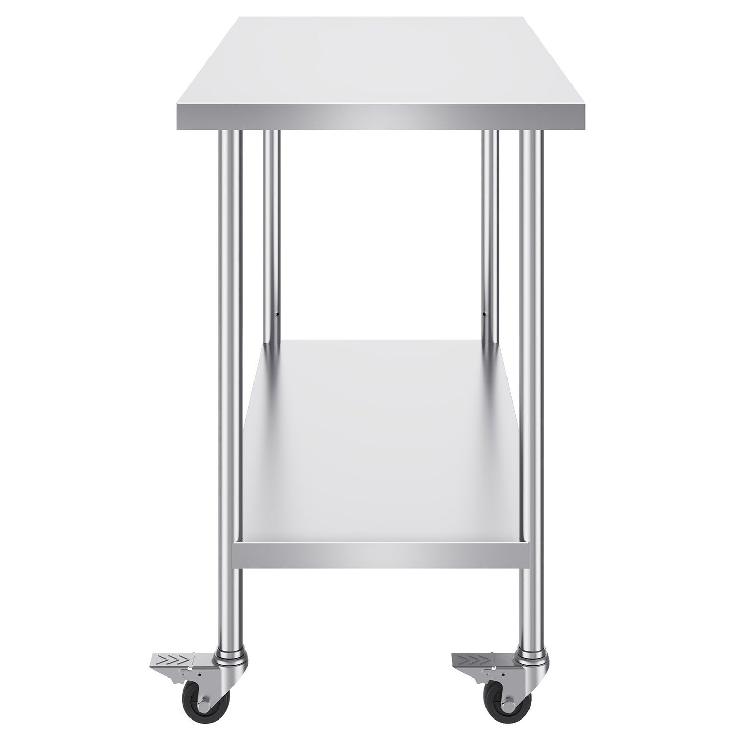 Stainless Steel Work Table 30 x 48 x 38 Inch, with 4 Wheels, 3 Adjustable Height Levels, Heavy Duty Food Prep Worktable for Commercial Kitchen Restaurant, Silver