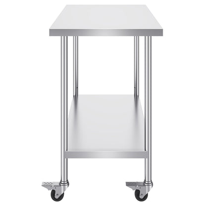 Stainless Steel Work Table 30 x 48 x 38 Inch, with 4 Wheels, 3 Adjustable Height Levels, Heavy Duty Food Prep Worktable for Commercial Kitchen Restaurant, Silver