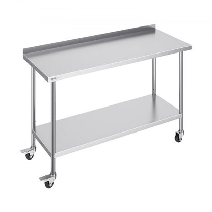 24 x 60 x 40 Inch Stainless Steel Work Table, Commercial Food Prep Worktable with Casters, Heavy Duty Prep Worktable, Metal Work Table with Adjustable Height for Restaurant, Home and Hotel