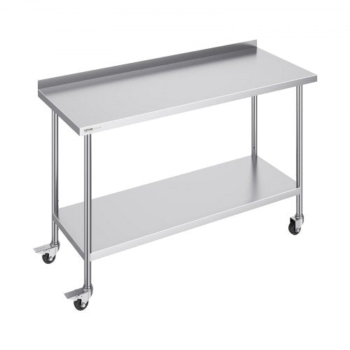 24 x 60 x 40 Inch Stainless Steel Work Table, Commercial Food Prep Worktable with Casters, Heavy Duty Prep Worktable, Metal Work Table with Adjustable Height for Restaurant, Home and Hotel