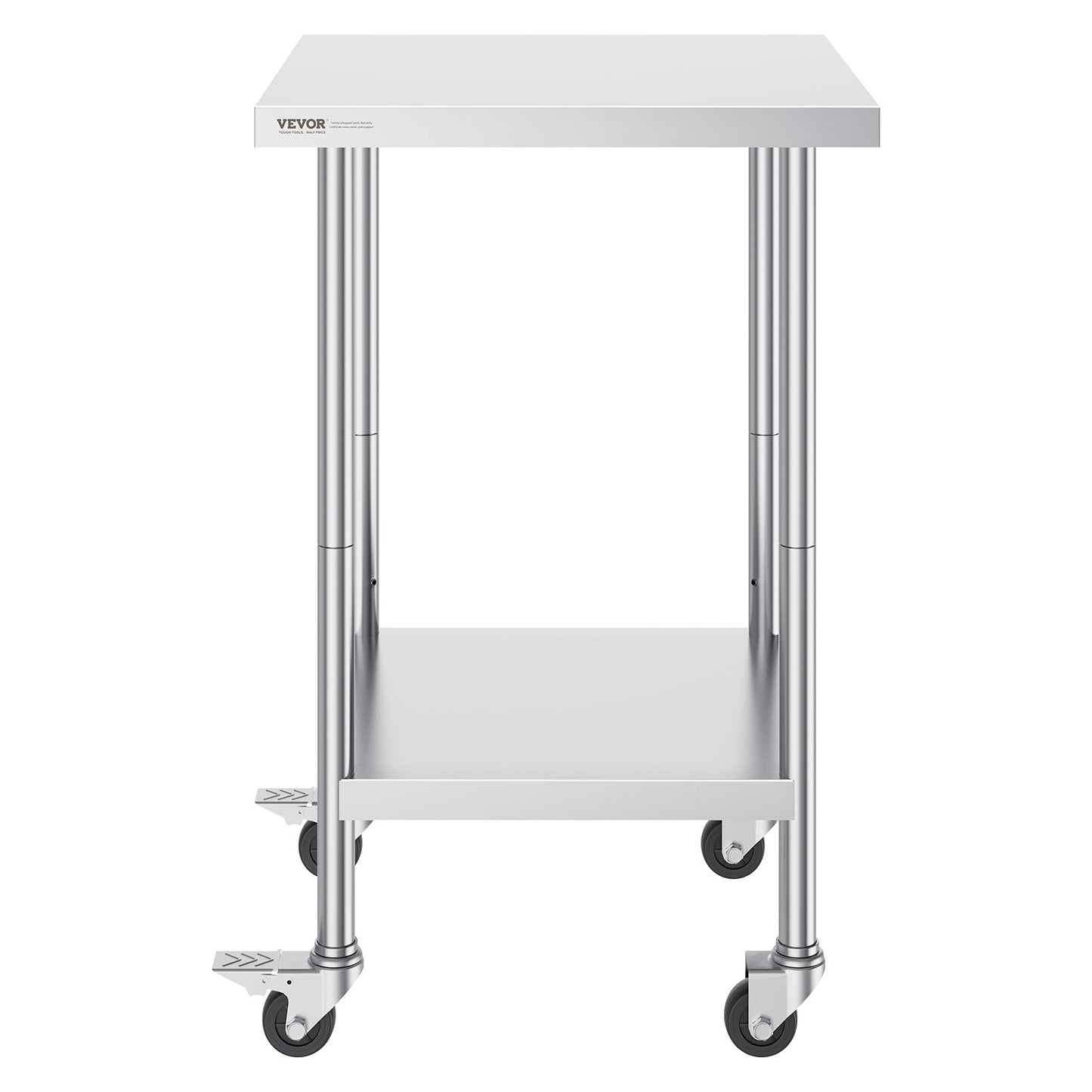 Stainless Steel Work Table 24 x 24 x 38 Inch, with 4 Wheels, 3 Adjustable Height Levels, Heavy Duty Food Prep Worktable for Commercial Kitchen Restaurant, Silver