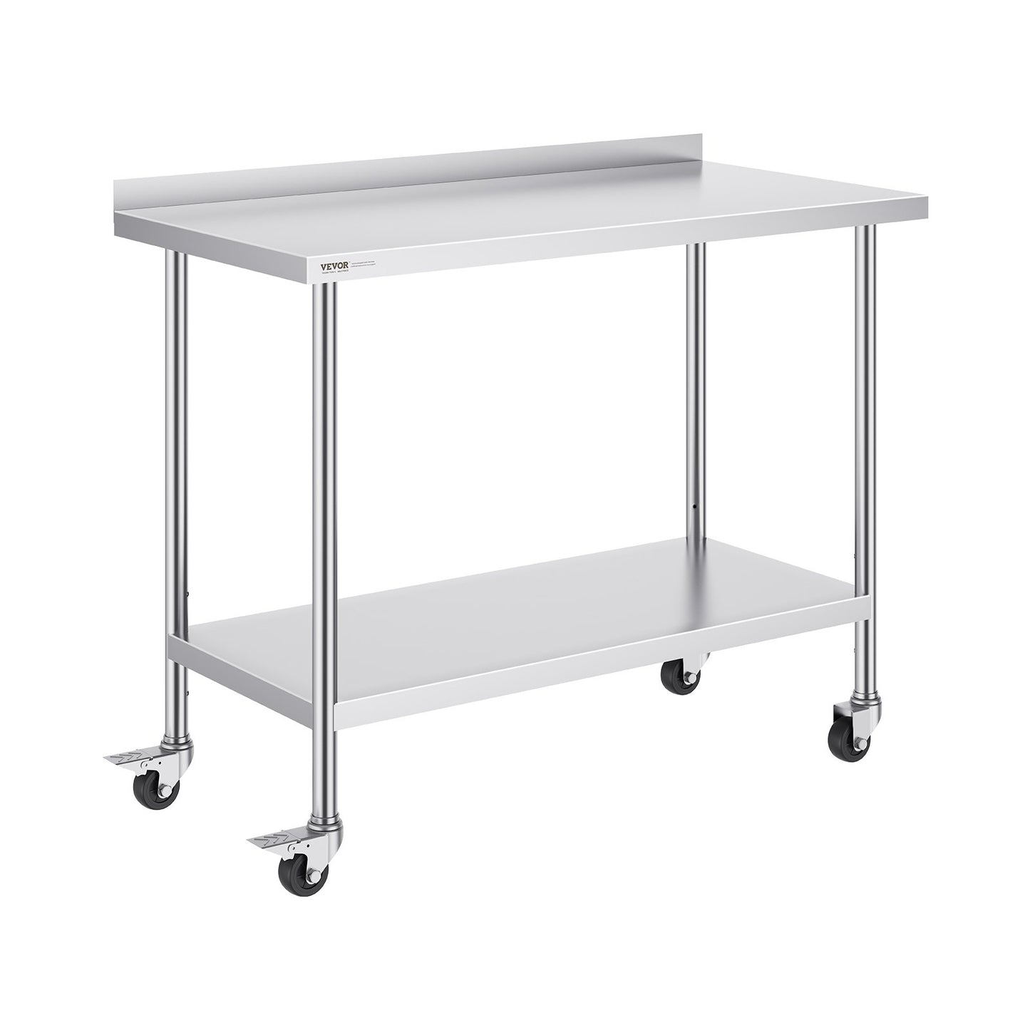 24 x 48 x 40 Inch Stainless Steel Work Table, Commercial Food Prep Worktable with Casters, Heavy Duty Prep Worktable, Metal Work Table with Adjustable Height for Restaurant, Home and Hotel
