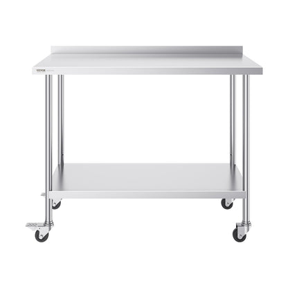 24 x 48 x 40 Inch Stainless Steel Work Table, Commercial Food Prep Worktable with Casters, Heavy Duty Prep Worktable, Metal Work Table with Adjustable Height for Restaurant, Home and Hotel
