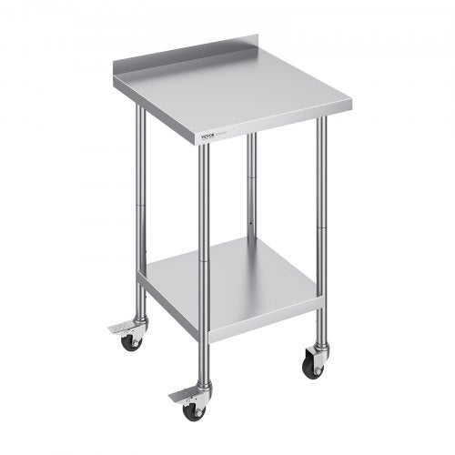 24 x 24 x 40 Inch Stainless Steel Work Table, Commercial Food Prep Worktable with Casters, Heavy Duty Prep Worktable, Metal Work Table with Adjustable Height for Restaurant, Home and Hotel