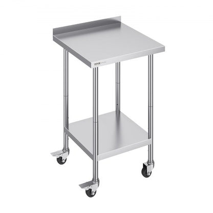24 x 24 x 40 Inch Stainless Steel Work Table, Commercial Food Prep Worktable with Casters, Heavy Duty Prep Worktable, Metal Work Table with Adjustable Height for Restaurant, Home and Hotel