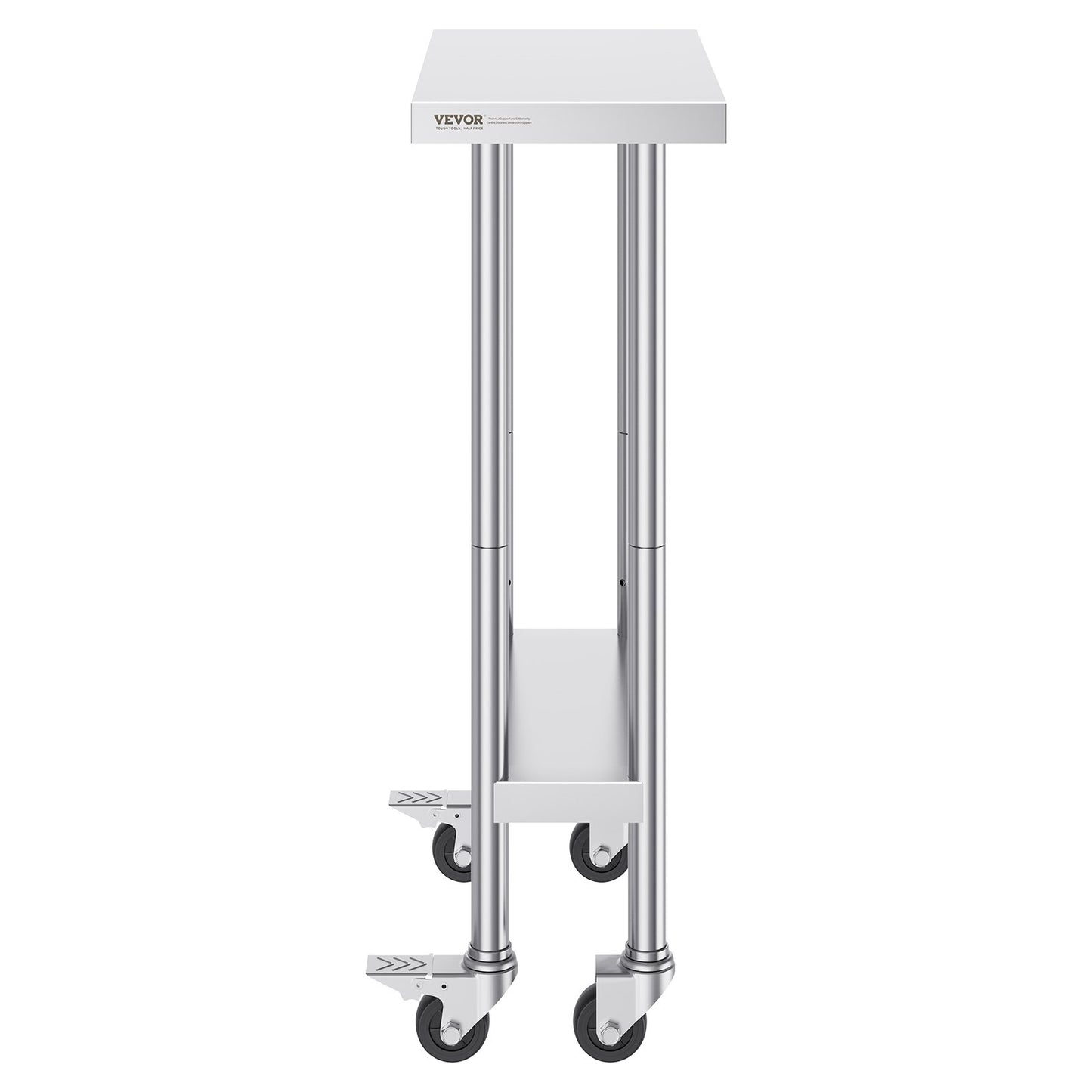 Stainless Steel Work Table 24 x 12 x 38 Inch, with 4 Wheels, 3 Adjustable Height Levels, Heavy Duty Food Prep Worktable for Commercial Kitchen Restaurant, Silver