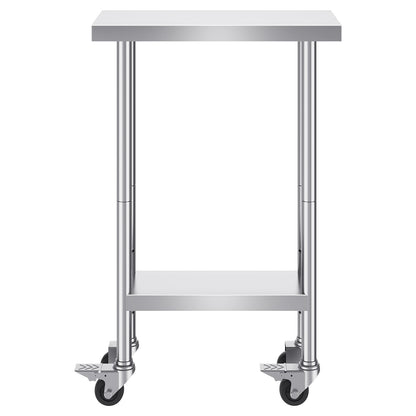 Stainless Steel Work Table 24 x 12 x 38 Inch, with 4 Wheels, 3 Adjustable Height Levels, Heavy Duty Food Prep Worktable for Commercial Kitchen Restaurant, Silver