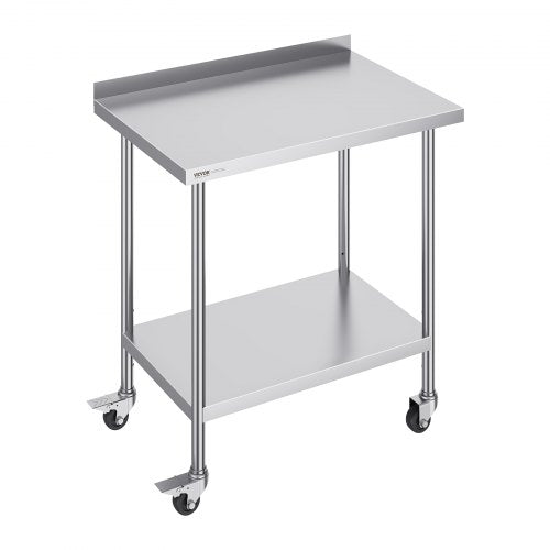 24 x 36 x 40 Inch Stainless Steel Work Table, Commercial Food Prep Worktable with Casters, Heavy Duty Prep Worktable, Metal Work Table with Adjustable Height for Restaurant, Home and Hotel