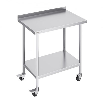 24 x 36 x 40 Inch Stainless Steel Work Table, Commercial Food Prep Worktable with Casters, Heavy Duty Prep Worktable, Metal Work Table with Adjustable Height for Restaurant, Home and Hotel
