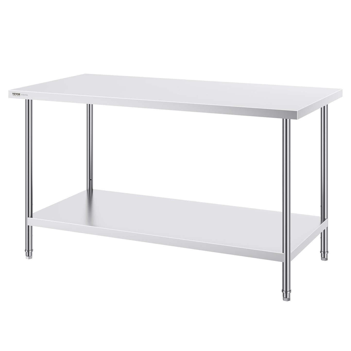 Stainless Steel Prep Table, 30 x 60 x 34 Inch, Heavy Duty Metal Worktable with 3 Adjustable Height Levels, Commercial Workstation for Kitchen Garage Restaurant Backyard