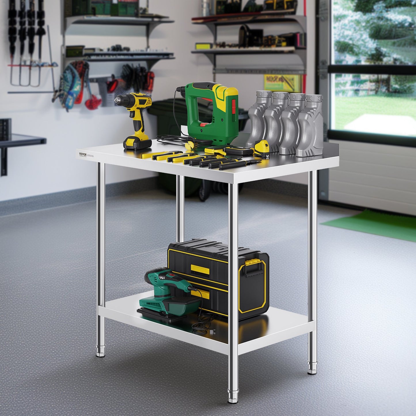 24 x 36 x 36 Inch Stainless Steel Work Table, Commercial Food Prep Worktable Heavy Duty Prep Worktable, Metal Work Table with Adjustable Height for Restaurant, Home and Hotel