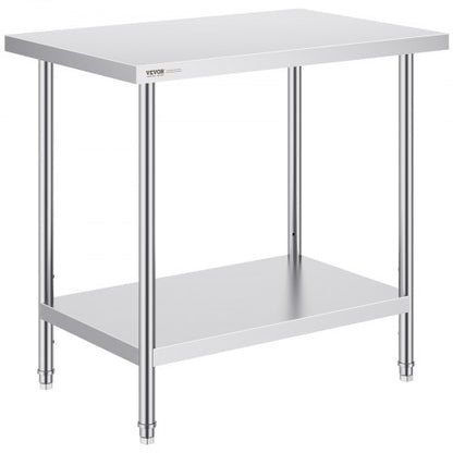 Stainless Steel Prep Table, 24 x 36 x 34 Inch, Heavy Duty Metal Worktable with 3 Adjustable Height Levels, Commercial Workstation for Kitchen Garage Restaurant Backyard