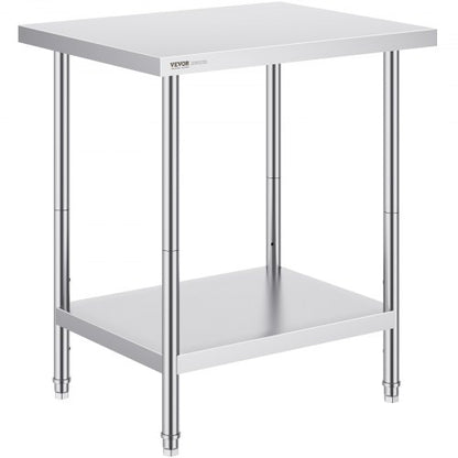 Stainless Steel Prep Table, 24 x 30 x 34 Inch, Heavy Duty Metal Worktable with 3 Adjustable Height Levels, Commercial Workstation for Kitchen Garage Restaurant Backyard