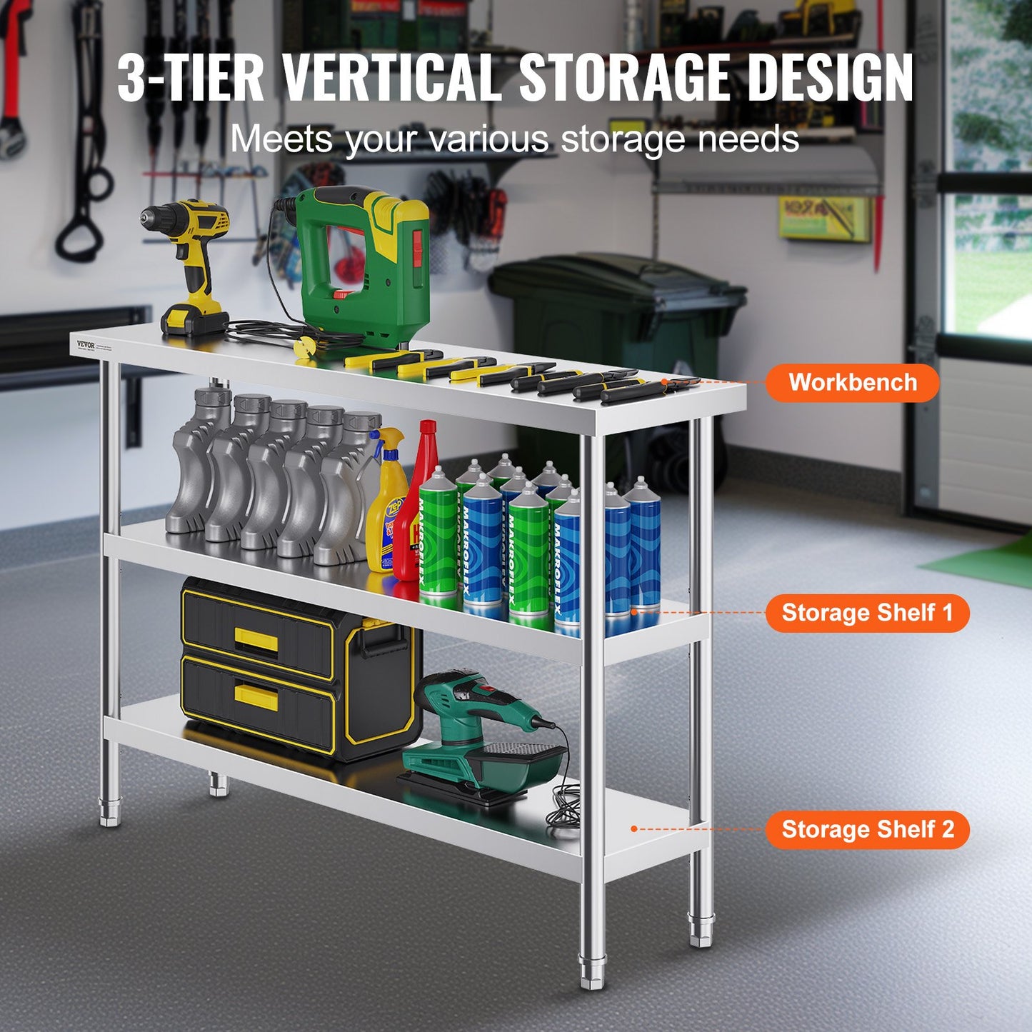 Stainless Steel Food Prep Table Commercial Kitchen Work Table 35.6x121.9 cm