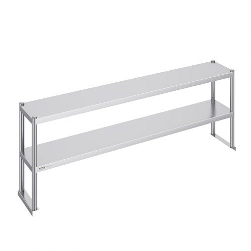 Double Overshelf, Double Tier Stainless Steel Overshelf, 12 x 72 Inch Double Deck Overshelf, Height Adjustable Overshelf Prep Work Table for Kitchen, Restaurant and Workshop