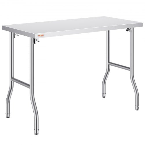 Commercial Worktable Workstation 48 x 24 Inch Folding Commercial Prep Table, Heavy-duty Stainless Steel Folding Table with 661 lbs Load, Kitchen Work Table, Silver Stainless Steel Kitchen Island