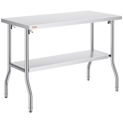 Commercial Worktable Workstation 121.9x61 cm Folding Commercial Prep Table, Heavy-duty Stainless Steel Folding Table with 350.2 kg Load, Kitchen Work Table, Silver Stainless Steel Kitchen Island