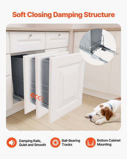 Ausziehbarer Abfalleimer für Küchenschränke, Müll- und Recyclingbehälter, Unterbau-Abfallbehälter mit robustem Metall-Schiebemechanismus mit Soft-Close-Funktion und Türset, für Spüle, unter der Arbeitsplatte