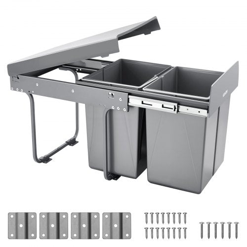 Pullout Trash Can for Kitchen Cabinets, 20Lx2 Double Under Sink Garbage Waste Recycling Bin, Under Mount Waste Container, with Heavy Duty Metal Full Extension Sliding System and Handle