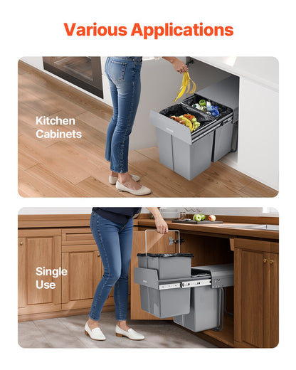 Pullout Trash Can for Kitchen Cabinets, 20Lx2 Double Under Sink Garbage Waste Recycling Bin, Under Mount Waste Container, with Heavy Duty Metal Full Extension Sliding System and Handle