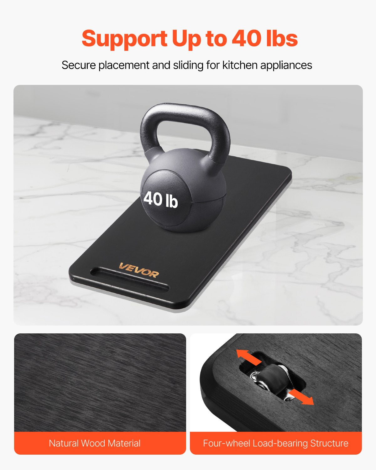 Appliance Slider, Medium 14.5 x 7.5-inch, Rolling Sliding Tray with Silent Rubber Wheels & Hollow Handle, Easy to Clean, Appliance Rolling Tray for Coffee Maker, Kitchen Countertop, Black