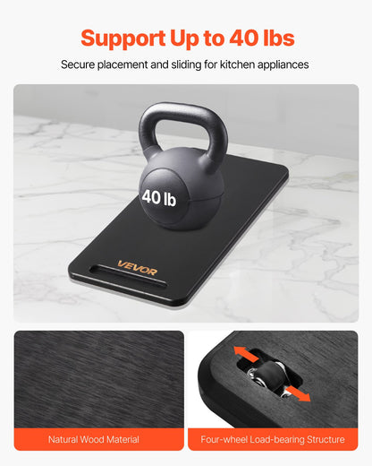 Appliance Slider, Medium 14.5 x 7.5-inch, Rolling Sliding Tray with Silent Rubber Wheels & Hollow Handle, Easy to Clean, Appliance Rolling Tray for Coffee Maker, Kitchen Countertop, Black