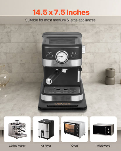 Appliance Slider, Medium 14.5 x 7.5-inch, Rolling Sliding Tray with Silent Rubber Wheels & Hollow Handle, Easy to Clean, Appliance Rolling Tray for Coffee Maker, Kitchen Countertop, Black