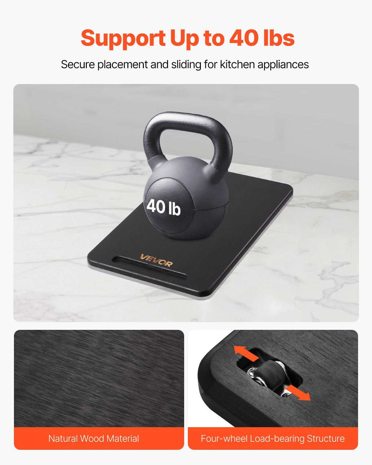 Appliance Slider, Small 14 x 9.5-inch, Rolling Sliding Tray with Silent Rubber Wheels & Hollow Handle, Easy to Clean, Appliance Rolling Tray for Coffee Maker, Kitchen Countertop, Black