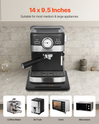 Appliance Slider, Small 14 x 9.5-inch, Rolling Sliding Tray with Silent Rubber Wheels & Hollow Handle, Easy to Clean, Appliance Rolling Tray for Coffee Maker, Kitchen Countertop, Black