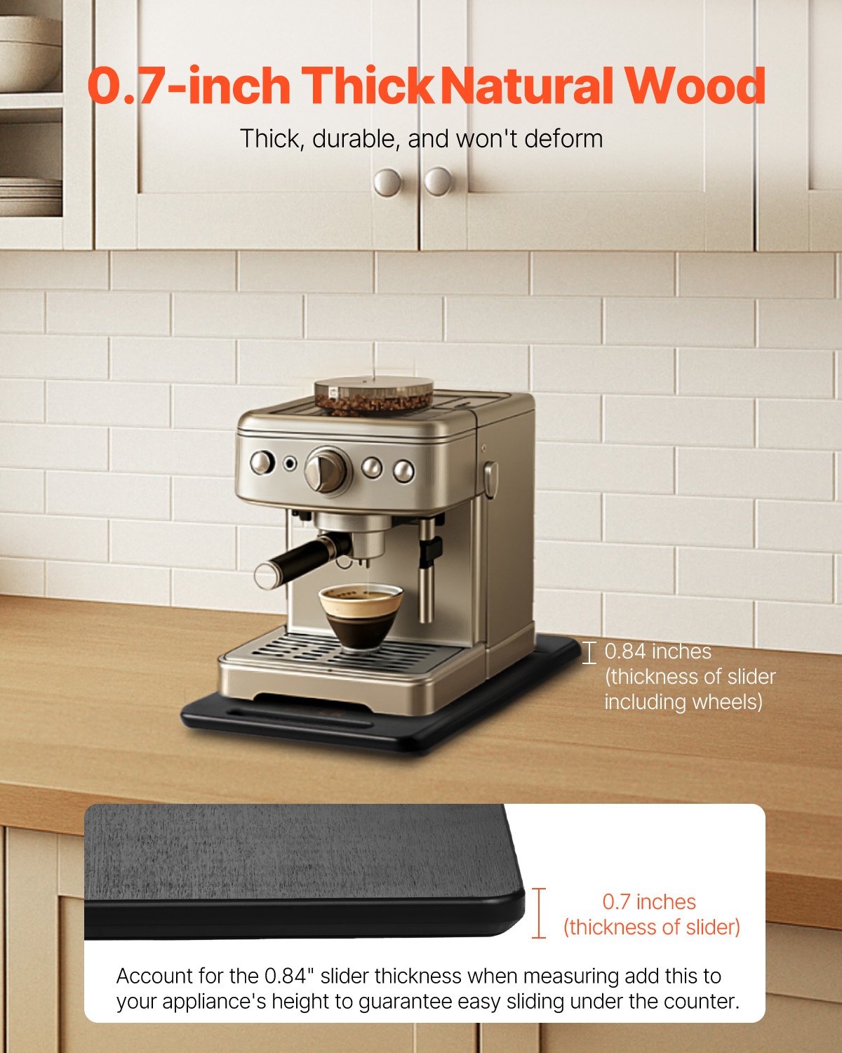 Appliance Slider, Small 14 x 9.5-inch, Rolling Sliding Tray with Silent Rubber Wheels & Hollow Handle, Easy to Clean, Appliance Rolling Tray for Coffee Maker, Kitchen Countertop, Black