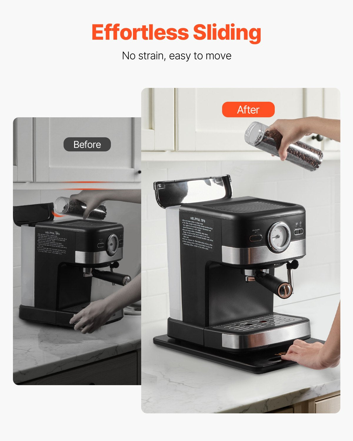 Appliance Slider, Small 14 x 9.5-inch, Rolling Sliding Tray with Silent Rubber Wheels & Hollow Handle, Easy to Clean, Appliance Rolling Tray for Coffee Maker, Kitchen Countertop, Black