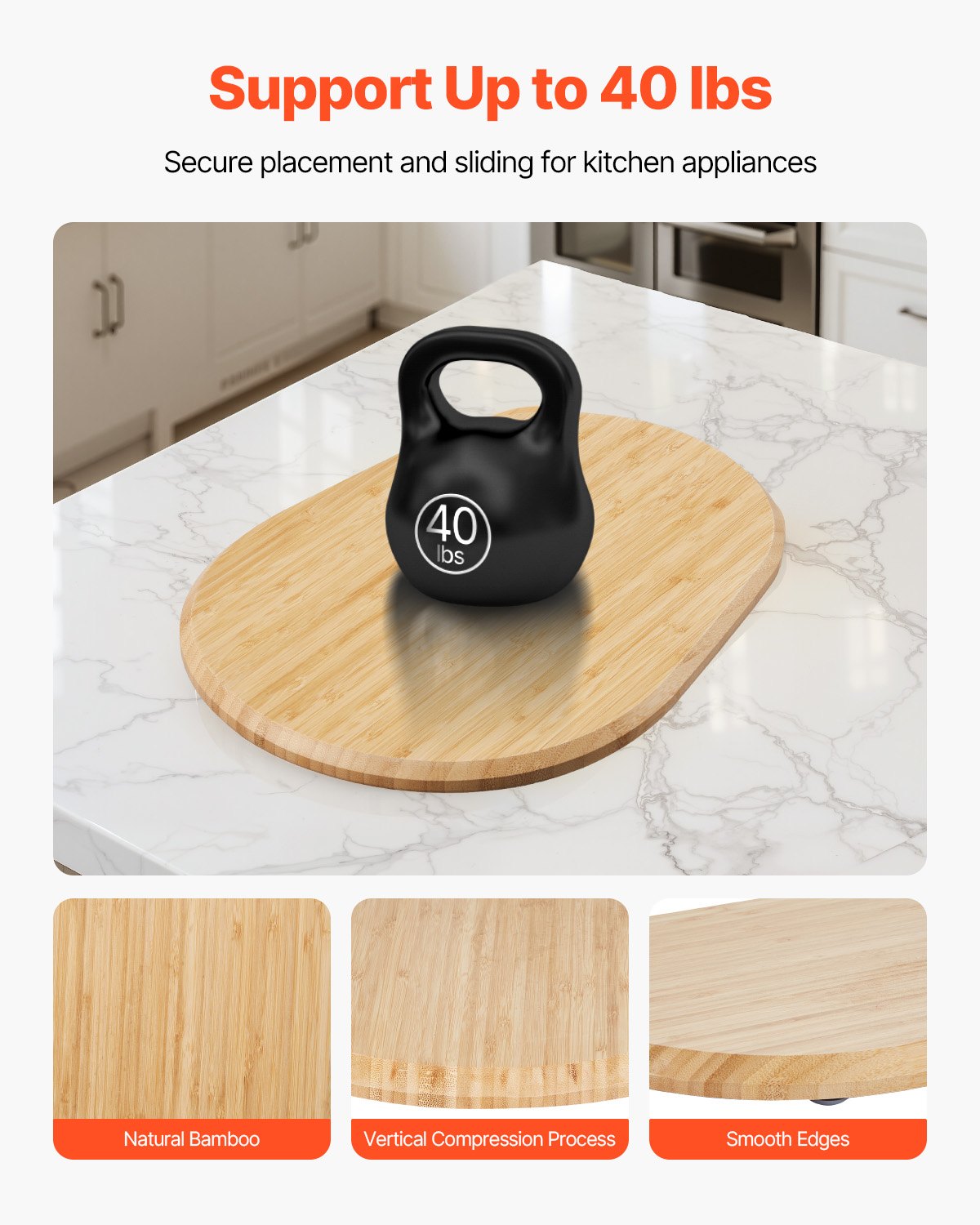 Mixer Slider, Oval 15.7 x 11.1-inch, Appliance Slider Compatible with Tilt Head 5.5-8 Qt Stand Mixer, PTFE Feet, Kitchen Countertop Storage Mover Sliding Tray, Natural Wood