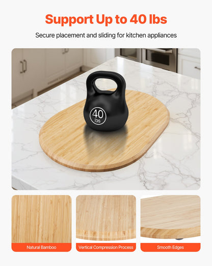 Mixer Slider, Oval 15.7 x 11.1-inch, Appliance Slider Compatible with Tilt Head 5.5-8 Qt Stand Mixer, PTFE Feet, Kitchen Countertop Storage Mover Sliding Tray, Natural Wood