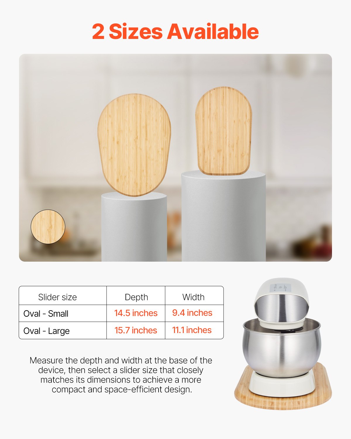Mixer Slider, Oval 15.7 x 11.1-inch, Appliance Slider Compatible with Tilt Head 5.5-8 Qt Stand Mixer, PTFE Feet, Kitchen Countertop Storage Mover Sliding Tray, Natural Wood
