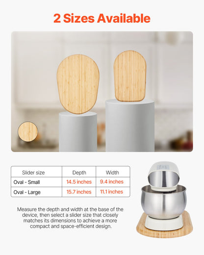 Mixer Slider, Oval 15.7 x 11.1-inch, Appliance Slider Compatible with Tilt Head 5.5-8 Qt Stand Mixer, PTFE Feet, Kitchen Countertop Storage Mover Sliding Tray, Natural Wood