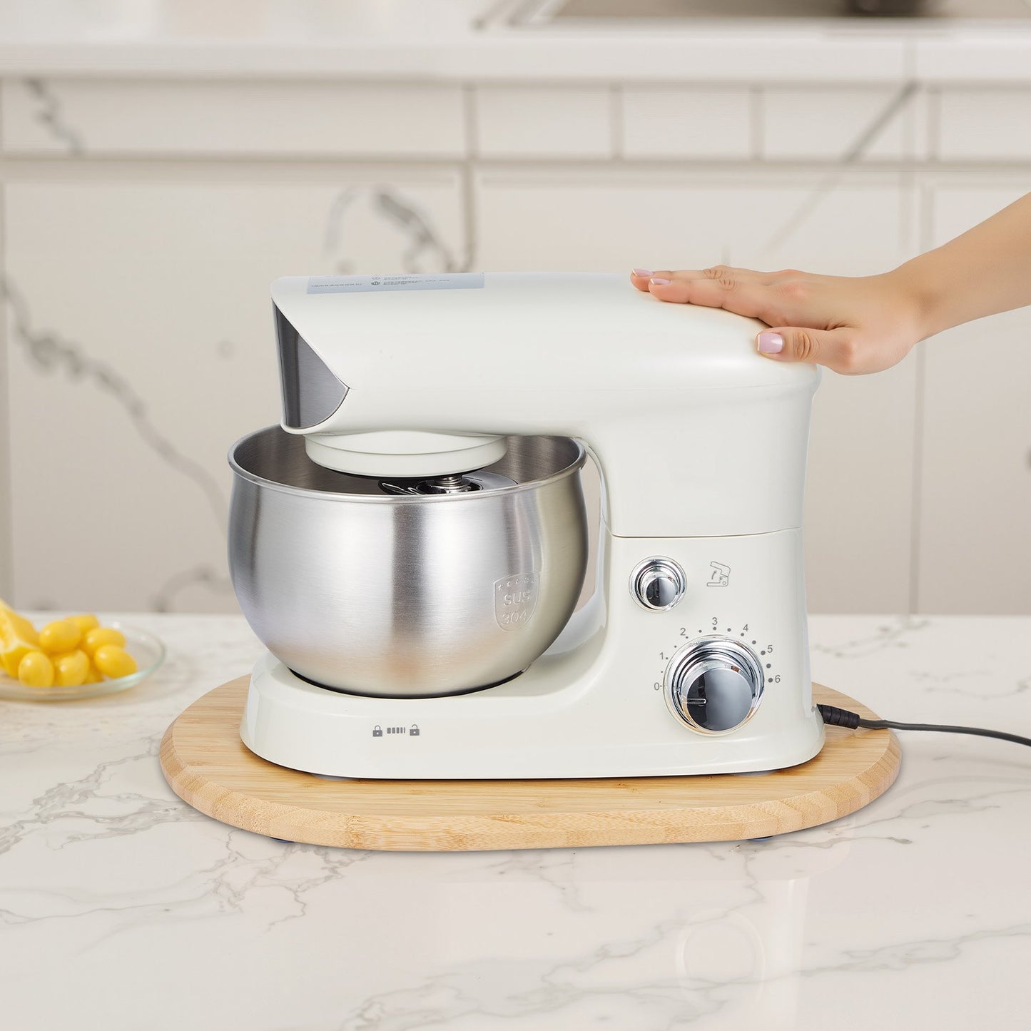 Mixer Slider, Oval 15.7 x 11.1-inch, Appliance Slider Compatible with Tilt Head 5.5-8 Qt Stand Mixer, PTFE Feet, Kitchen Countertop Storage Mover Sliding Tray, Natural Wood